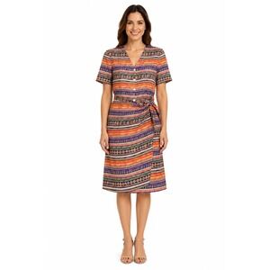 Talbots 100% Silk Midi Wrap Dress Women 8 Multicolor Southwestern 90s Boho